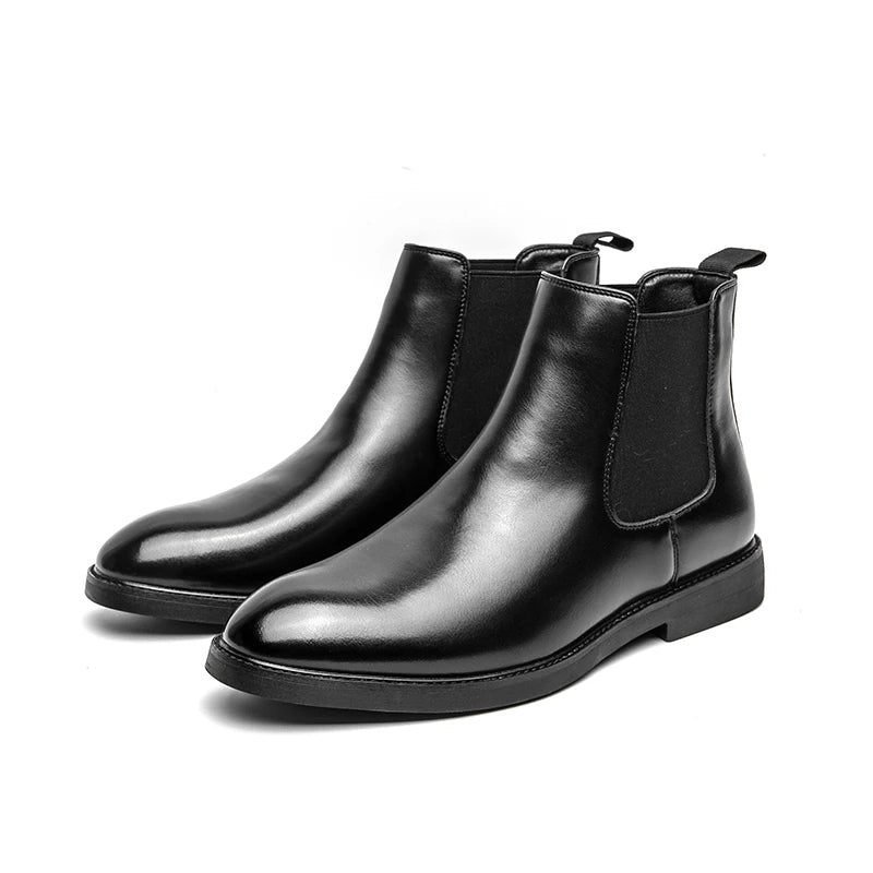 British and Korean style trendy men's casual high-top leather shoes brock riding boots Chelsea pointed business ankle boots