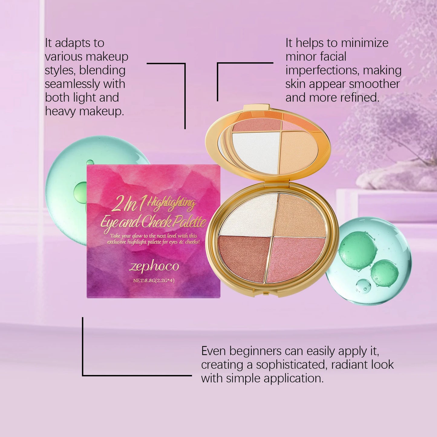 4-in-1 Blush Highlighter Palette Eye Shadow Contouring Cream Face Cheek Brightening Blush Powder Multifunction Makeup Palette