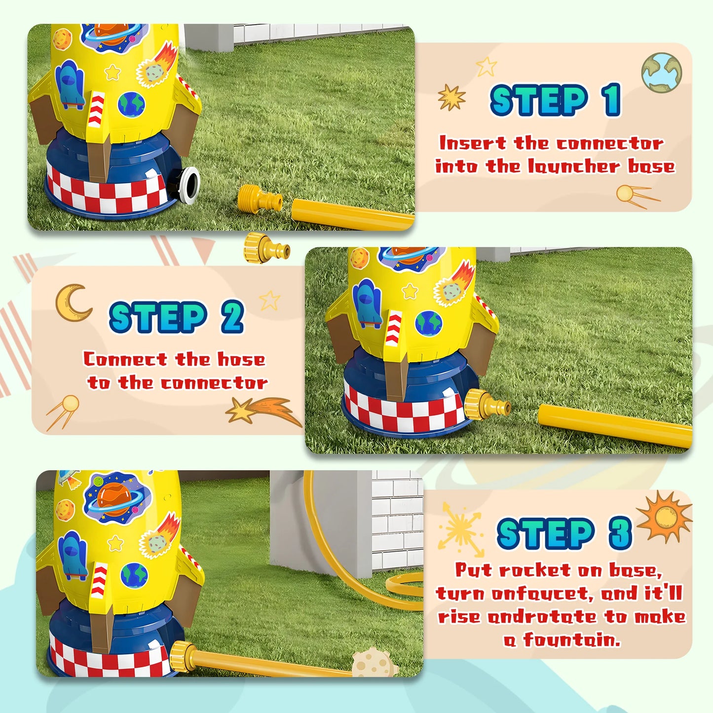 Kids Water Toys Water Sprinklers for Yard Outdoor Rocket Splash Kids Sprinkler for Outside Backyard Summer Garden Beach Water Play Toys