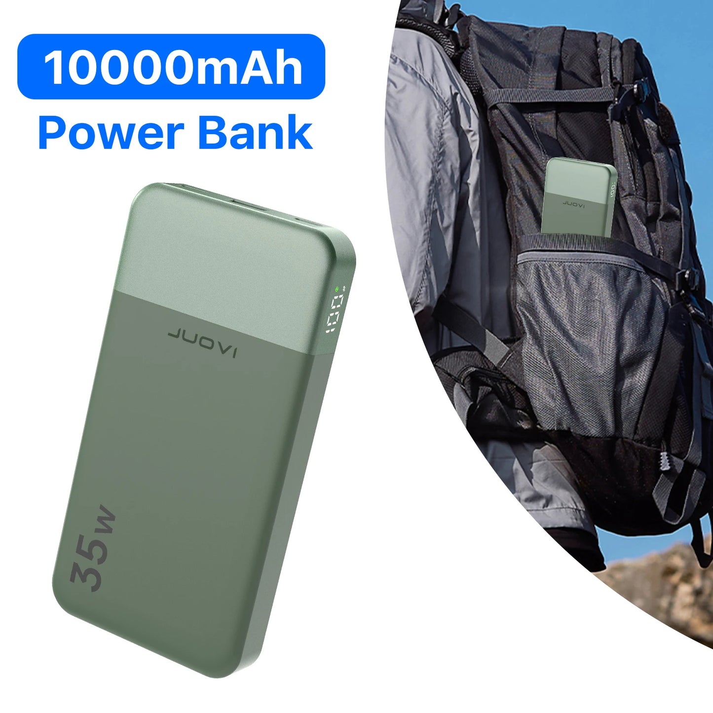 JUOVI Mini Power Bank, 10000mAh 35W Fast Charging Small Portable Charger PD 3.0 QC 4.0 Lightweight Battery Pack for iPhone 16 17