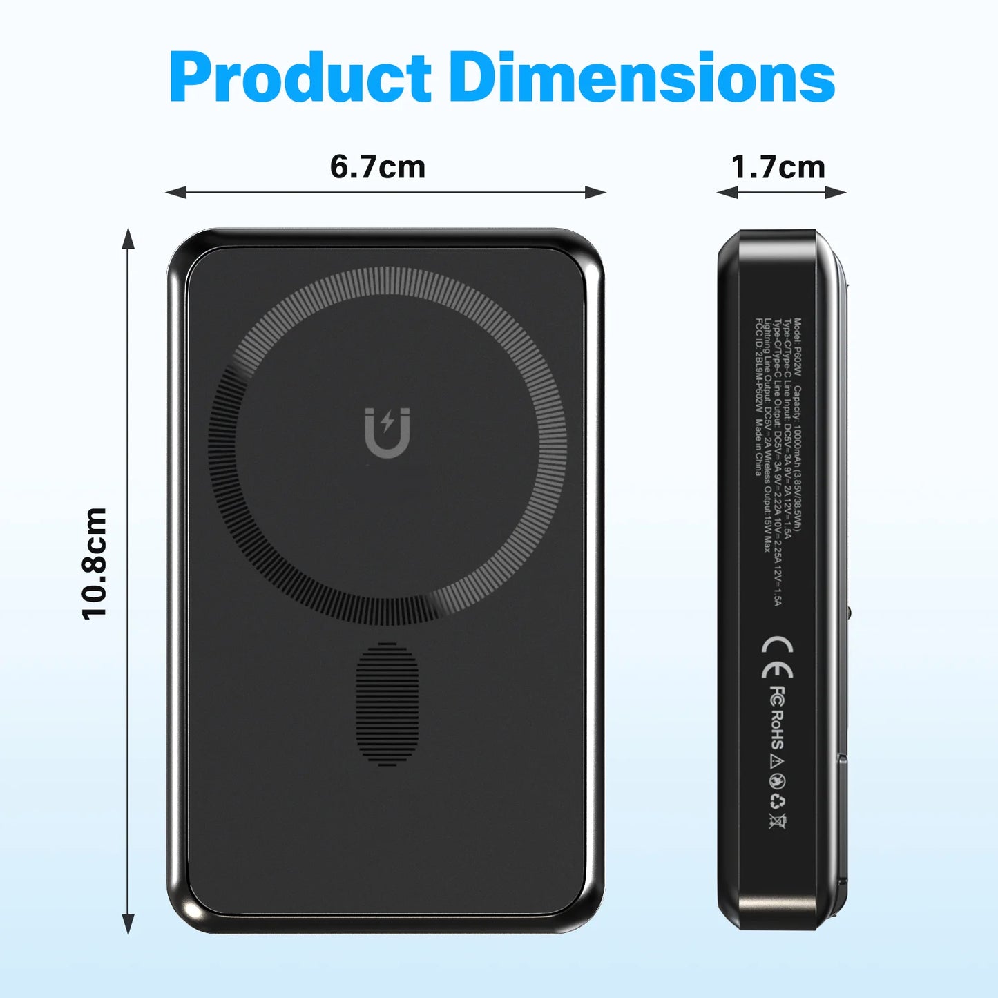 10000mAh Magnetic Wireless Power Bank PD22.5W Fast Charging External Battery Dual-Port Built-in Type-C For iPhone  Airpods Watch