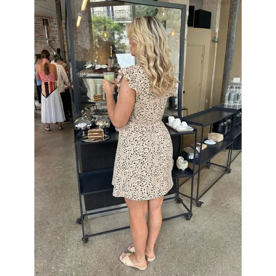 【New style】Plus Size Boho Casual Holiday Ditsy Floral Print Cinched Waist A-Line Cap Sleeve Dress, For Summer