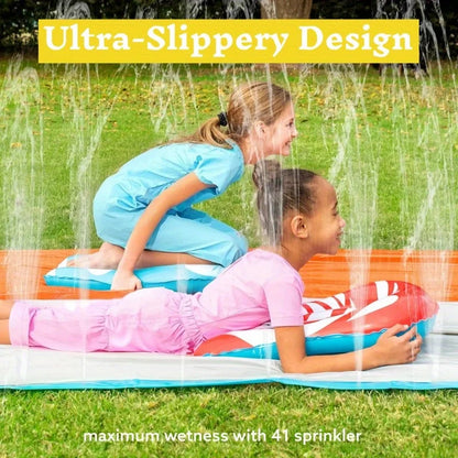 Joyfy Summer Water Slides with 2 Inflatable Boards 22.5ft Double Lane Splash Slip Lawn Water Slide Toy for Kids Adults Party