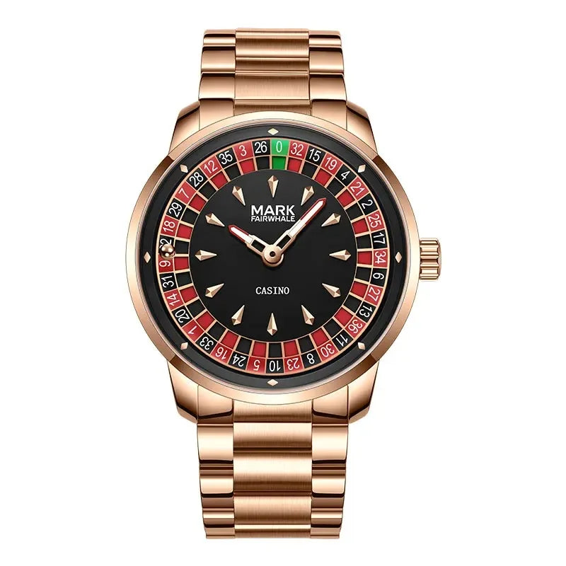 Mark Fairwhale  Casual Leather Strap dial Rotatable Roulette Watch Dial Men's Wristwatch Quartz Fashion WristWatch Wrist Watches for man