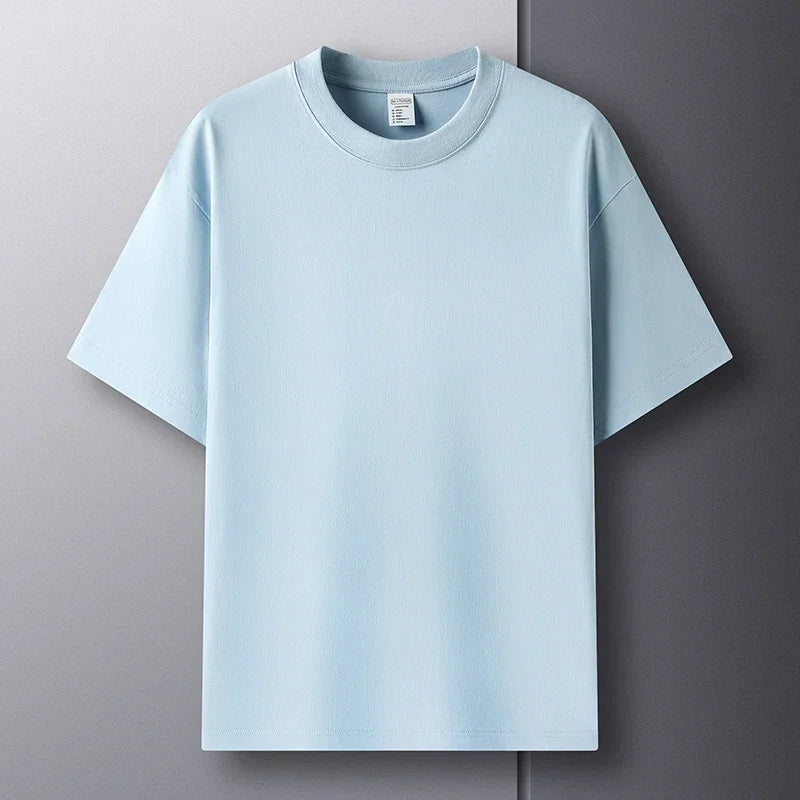 100% Pure Cotton Summer High-end Brand Men's Short Sleeve Round Neck Fashionable Style Half Sleeved Top Breathable T-shirt