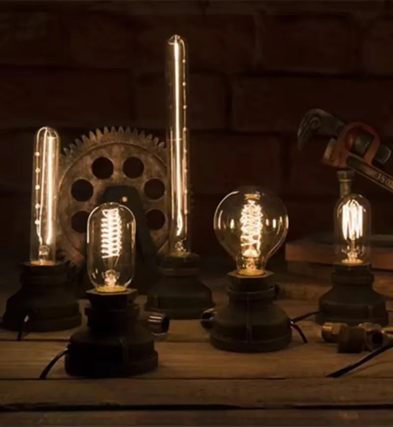 Vintage American Village Style Desk Light Table Lamp Iron Steel Water Pipe Table Rustic Loft Industrial Retro Base E26 Holder