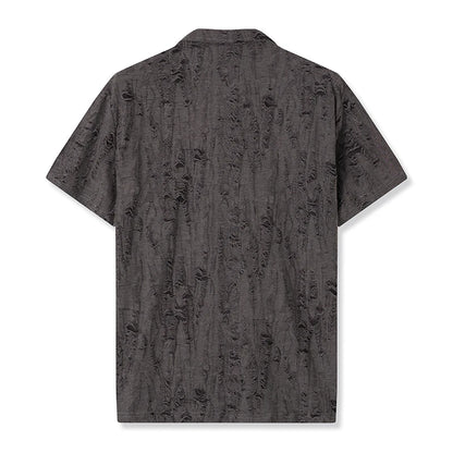 Men s Casual Short Sleeve T-Shirts with Vintage Distressed Texture and Stylish Button Lapel V Neck Design for Summer Wear