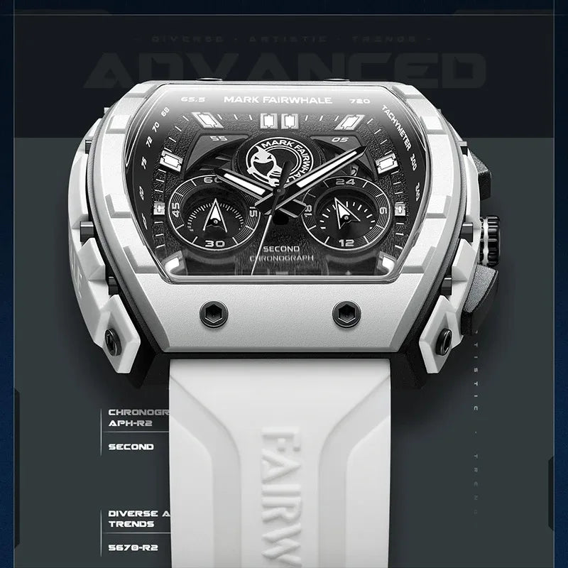 Mark Fairwhale 5670 Men's Top Design Quartz Tonneau Multifunction Chronograph Waterproof Silicone  Sports Quartz Watch for Men