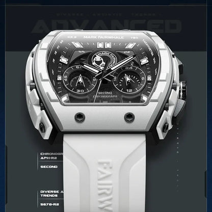 Mark Fairwhale 5670 Men's Top Design Quartz Tonneau Multifunction Chronograph Waterproof Silicone  Sports Quartz Watch for Men