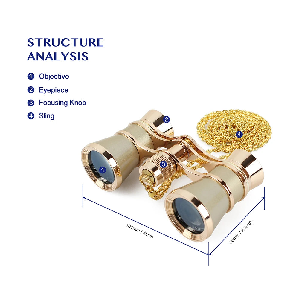 Opera Glasses Binoculars 3X25 Theater Glasses Mini Binocular Compact with Chain for Adults Women Kids in Musical Concert