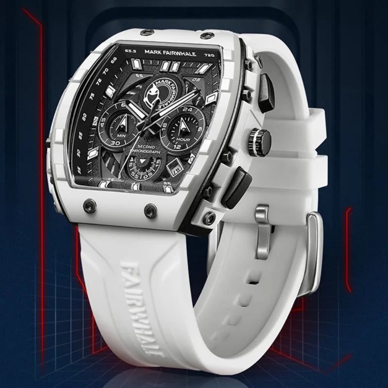 Mark Fairwhale 5670 Men's Top Design Quartz Tonneau Multifunction Chronograph Waterproof Silicone  Sports Quartz Watch for Men