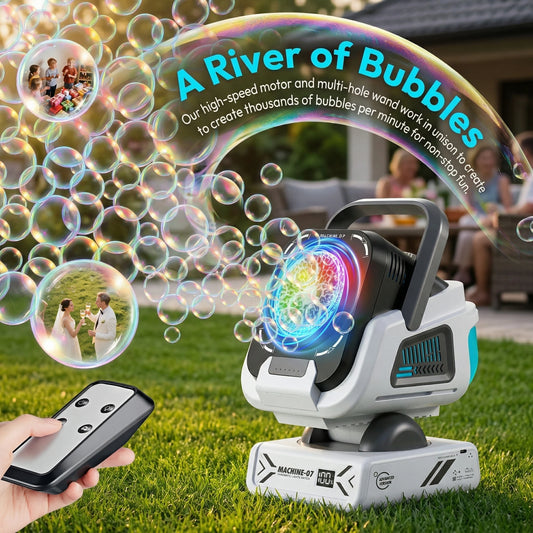 2026 Upgraded Bubble Machine for Kids - Remote Control Auto Rotation RGB Lights, 1800mAh Type-C Rechargeable, Perfect for Parties Outdoor