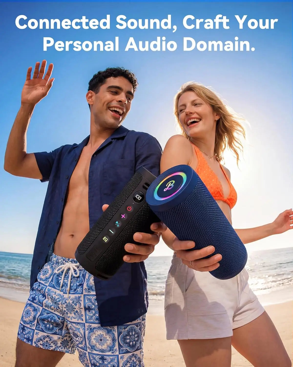 Portable Bluetooth Speaker 20W, IPX6 Waterproof, 24H Playtime, RGB Lights, TWS Pairing, Outdoor for Camping Beach