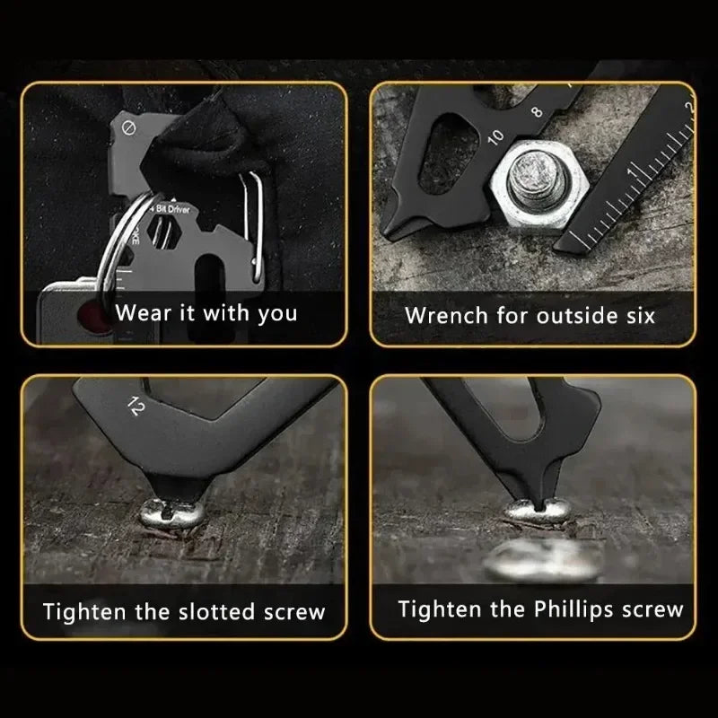 1PC Stainless Steel Carabiner Clip with Bottle Opener Keychain Multifunction Card Tool for Camping Climbing Outdoor Activities