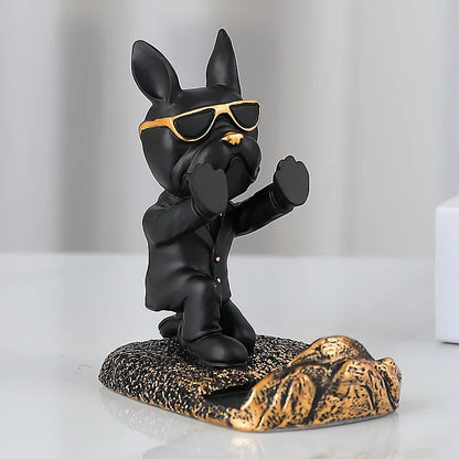 French Bulldog Statue Desk Decor Cute Dog Sculptures Phone Holder Animal Figurine Cell Phone Stand Home Office Decorations