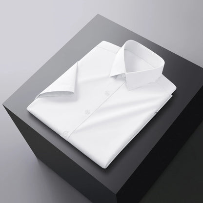 New Men's Business Casual Solid Color Short Sleeved Shirt for Summer Fashion No Ironing Comfortable and Versatile Top