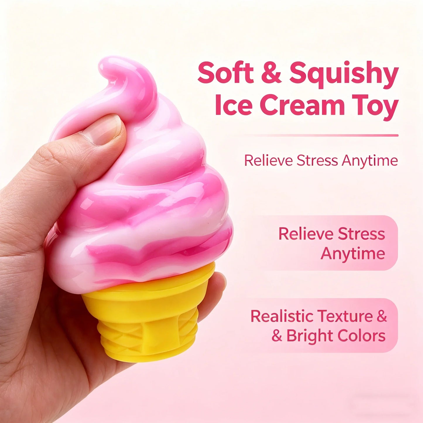 Schylling Colorful Ice Cream Squishy Toy - Sensory Fidget Squeeze Stress Relief Anti-Anxiety Focus for Adults And Kids