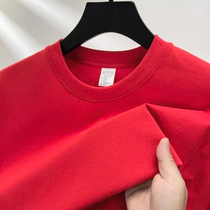 100% Pure Cotton Summer High-end Brand Men's Short Sleeve Round Neck Fashionable Style Half Sleeved Top Breathable T-shirt