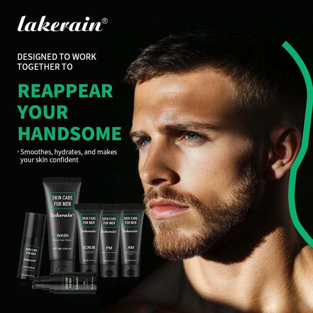 Lakerain Men Skin Care Set Long-lasting Hydration Oil Control Deep Cleaning Face SPF20 Non-greasy Refreshing Skin Care Kit