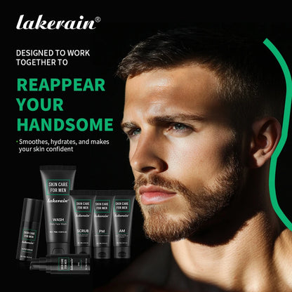 Lakerain Men Skin Care Set Long-lasting Hydration Oil Control Deep Cleaning Face SPF20 Non-greasy Refreshing Skin Care Kit