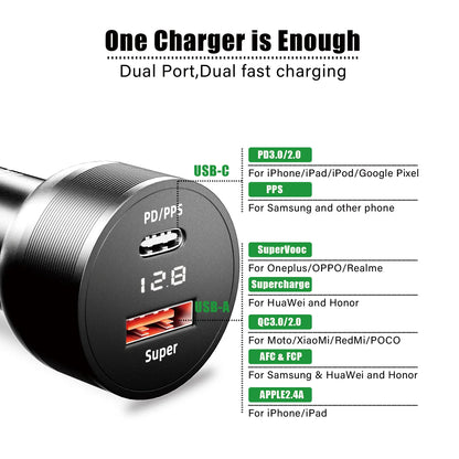 For OPPO car charger SuperVooc 100W, Cigarette Lighter plug for OPPO Find X7 Reno8,12V Usb for realme oneplus charger warp 80w