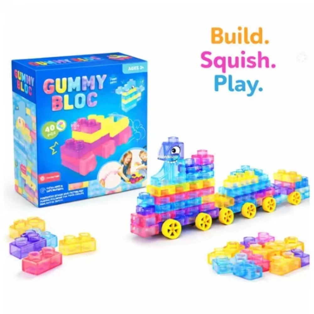 Transparent Crystal Soft Gummy Building Blocks, Squishy Stretchy Toys for Kids Creative Tabletop Games