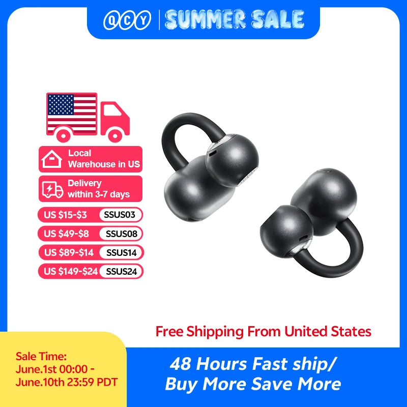 QCY CT06 Clip On Earbuds Crossky C50 Open Ear Wireless Bluetooth 6.0 Headphones with 4 Mic 35H Earbuds Comfortable for Running