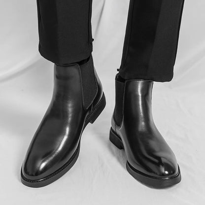 British and Korean style trendy men's casual high-top leather shoes brock riding boots Chelsea pointed business ankle boots