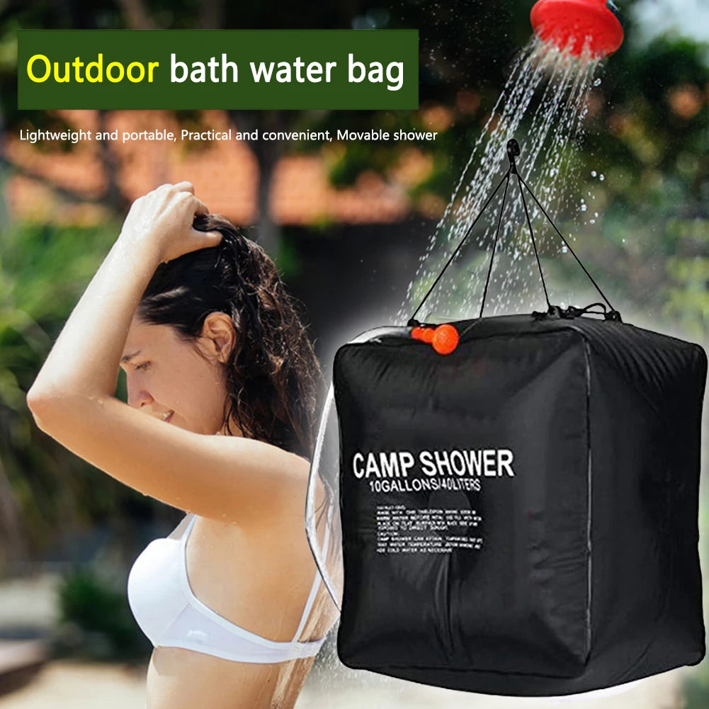 40l Camp Shower Bag Foldable Pvc Solar Shower Bag Uv Protection Coating Outdoor Bath Water Bag Hangable for Travel Hiking Picnic