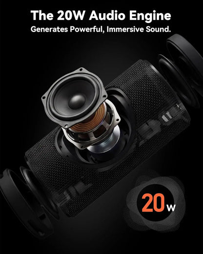Portable Bluetooth Speaker 20W, IPX6 Waterproof, 24H Playtime, RGB Lights, TWS Pairing, Outdoor for Camping Beach