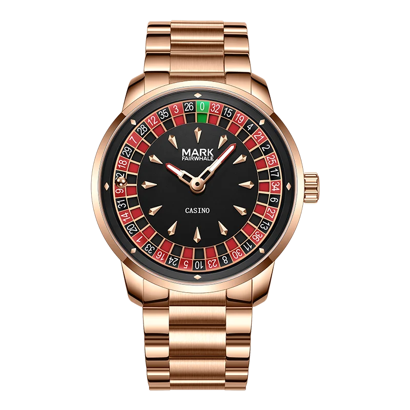 Mark Fairwhale  Casual Leather Strap dial Rotatable Roulette Watch Dial Men's Wristwatch Quartz Fashion WristWatch Wrist Watches for man