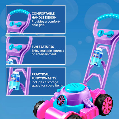 JOYFY Bubble Machine Bubble Lawn Mower Summer Outdoor Toys Pink Bubble Blower for Kids 3-6 Birthday Gifts