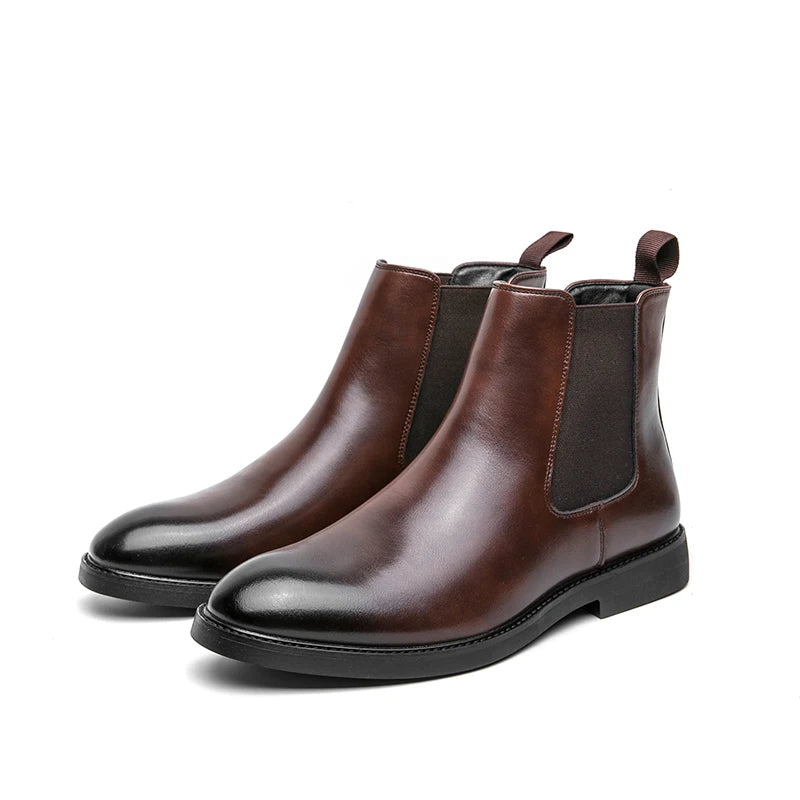 British and Korean style trendy men's casual high-top leather shoes brock riding boots Chelsea pointed business ankle boots
