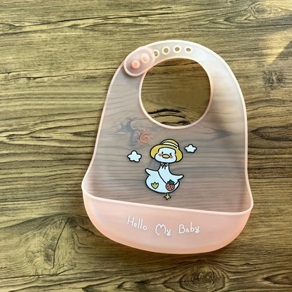 Waterproof Baby Bibs Baby Stuff Cute Cartoon Animal Printed Kids Bib Girl Boy Adjustable Soft Silicone Bib Baby Feeding Stuff