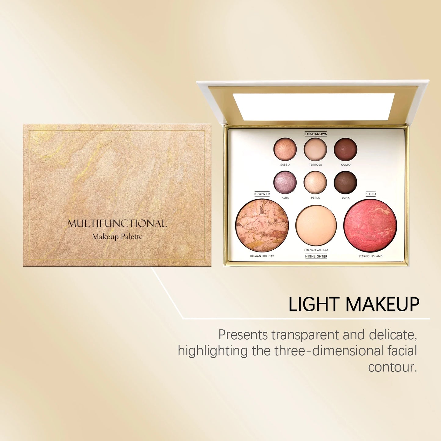 All-in-1 Gilded Makeup Palette Eyeshadow Blush Highlighter Contour Brightening Makeup Palette Long Lasting Daily Party Makeup