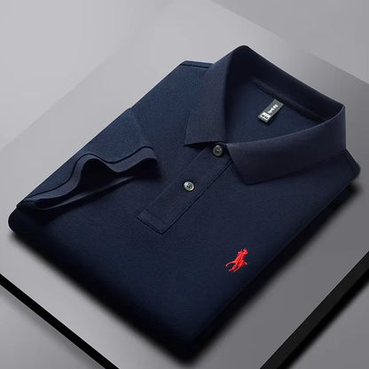 High end 100% cotton men's short sleeve solid color polo shirt light luxury brand embroidered business casual summer New T-shirt