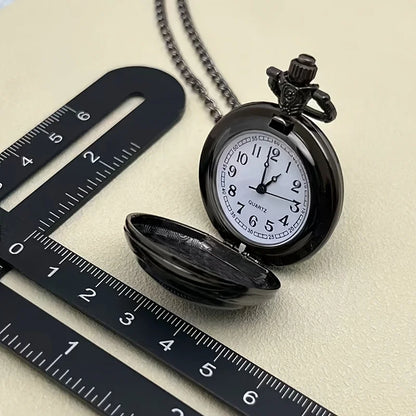 Gothic Design Black Raven Pocket Watch With Necklace Alloy Case & Band,Quartz Movement, Non-Waterproof Watch for Men Women Kids