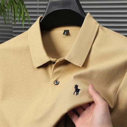 High end 100% cotton men's short sleeve solid color polo shirt light luxury brand embroidered business casual summer New T-shirt