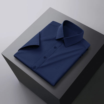 New Men's Business Casual Solid Color Short Sleeved Shirt for Summer Fashion No Ironing Comfortable and Versatile Top