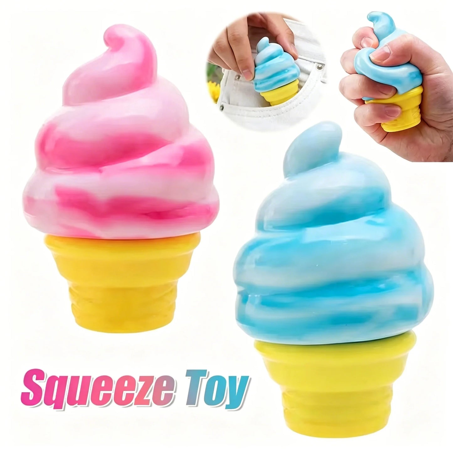 Schylling Colorful Ice Cream Squishy Toy - Sensory Fidget Squeeze Stress Relief Anti-Anxiety Focus for Adults And Kids