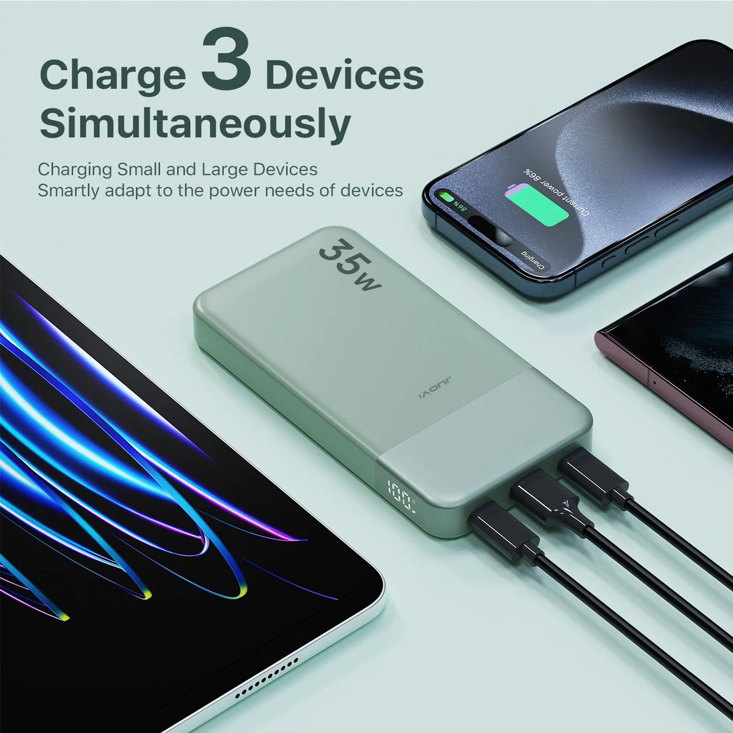 JUOVI Mini Power Bank, 10000mAh 35W Fast Charging Small Portable Charger PD 3.0 QC 4.0 Lightweight Battery Pack for iPhone 16 17