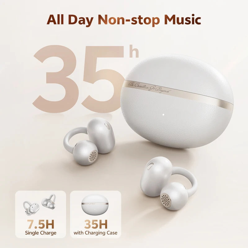 QCY CT06 Clip On Earbuds Crossky C50 Open Ear Wireless Bluetooth 6.0 Headphones with 4 Mic 35H Earbuds Comfortable for Running