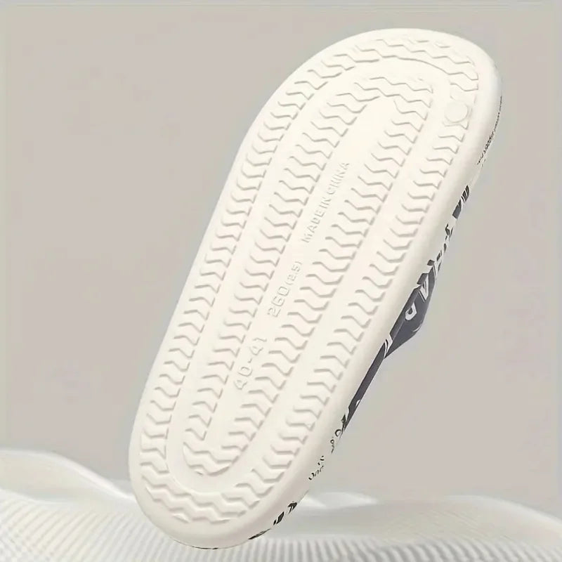 Men's Plus Size Chinese Character "Wu" Printed Slippers - Super Comfortable And Soft EVA Sole, Open Toe Design
