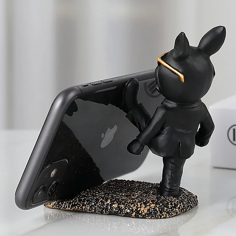 French Bulldog Statue Desk Decor Cute Dog Sculptures Phone Holder Animal Figurine Cell Phone Stand Home Office Decorations