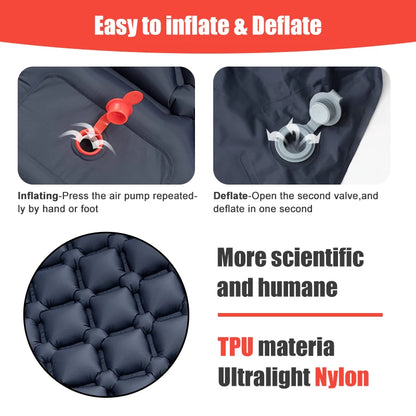 PACOONE Outdoor Sleeping Pad Camping Inflatable Mattress Built-in Pump Ultralight Air Cushion Travel Mat With Headrest For Trave