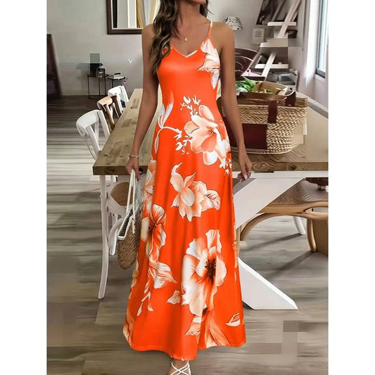 【New style】 Holidaya Tropical Flower Print Sexy Cami Design Women's Dress Maxi Women Outfit