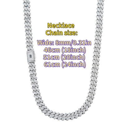 8mm Men’s Iced Out Cuban Link Chain Necklace, 14K Gold Plated Cubic Zirconia Necklace for Men, Waterproof Hip Hop Jewelry with Secure Clasp