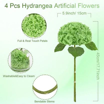 4pcs Large Hydrangea Artificial Flowers Blue Green Artificial Hydrangea Flower Branches Wedding Bouquet Flower 45cm/17.71in