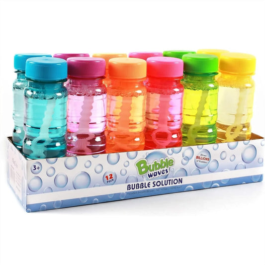 12 Pack Big Bubble Bottles 4oz Blow Bubbles Solution for Kids Summer Toy Party Favors Assorted Colors Set