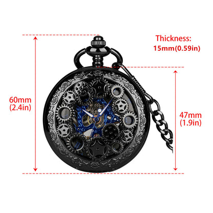 Men's Manual Mechanical Pocket Watch Hollow Design Blue Roman Numerals Vintage Pocket Watch Chain Pendant Vintage Clock